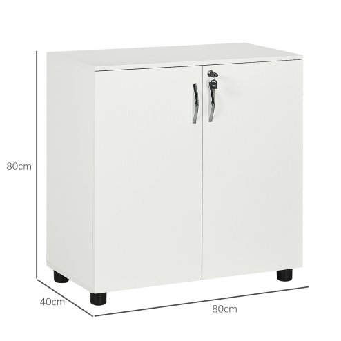 Vinsetto Filing Cabinet with Locking Doors & Shelves, 2-Tier Lockable Storage Cabinet with 2 Keys for Home Office, 80W x 40D x 80H cm, White