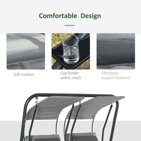 Outsunny Canopy Swing Chair Modern Garden Swing Seat Outdoor Relax Chairs with Removable Cushion, Headrest and Removable Shade Canopy, Grey