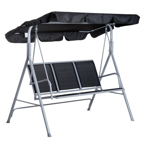 Outsunny 3 Seater Swing Chair, Garden Swing Bench with Adjustable Tilting Canopy, Breathable Mesh Seat and Heavy Duty Metal Frame for Patio, Yard, Black