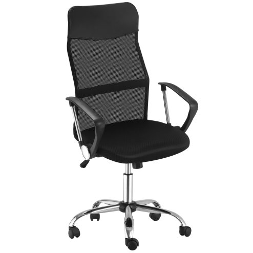 HOMCOM Mesh Office Chair, High Back Computer Desk Chair, Swivel Chair with Height Adjustable, Study Chair for Home Office, Black Image