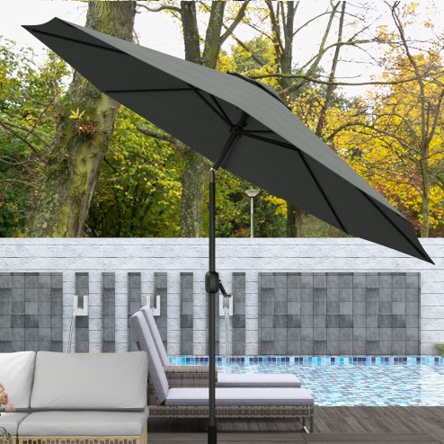 Outsunny 3(m) Garden Parasol Umbrellas, Outdoor Sun Shade with 8 Ribs, Tilt and Crank Handle for Balcony, Bench, Garden, Dark Grey