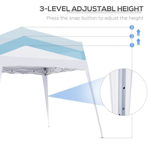 Outsunny 3 M x 3 M Base/ 2.5 M x 2.5 M Top Pop Up Gazebo, 2 Person Setup Instant with Carry Bag, Height Adjustable Slant Leg Party Tent Instant Event Shelter for Garden, Patio, White
