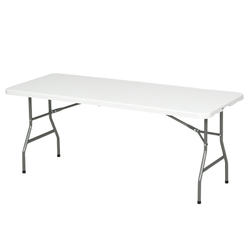 Outsunny Folding Garden Table, 180 x 75cm Rectangular HDPE Outdoor Picnic Table for 6, Metal Frame for Patio, Park, White