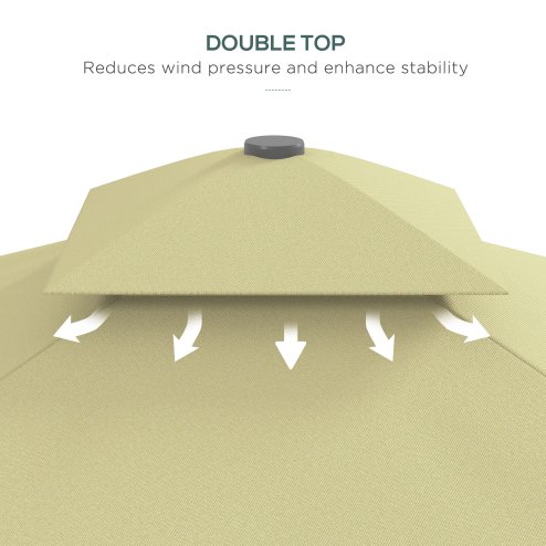 Outsunny 2.5m Cantilever Parasol with Easy Lever, Square Double Top Garden Parasol Umbrella with Ruffles and Cross Base, Overhanging Outdoor Sun Shades, Beige
