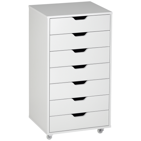 Vinsetto Vertical Filing Cabinet, 7-drawer File Cabinet, Mobile Office Cabinet on Wheels for Study, Home Office, White