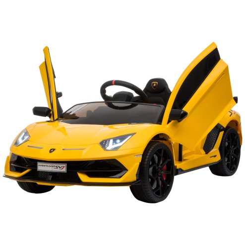 HOMCOM Lamborghini Aventador Licensed 12V Kids Electric Ride On Car Racing Car Toy with Parental Remote Control Battery-powered 2 Motors Music Lights for 3-8 Years Old Yellow Image