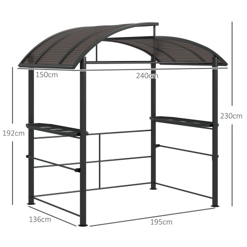 Outsunny 2.4 x 1.5m Grill Gazebo Outdoor BBQ Gazebo Canopy with Side Shelves Hanging Poles Great Ventilation PC Board