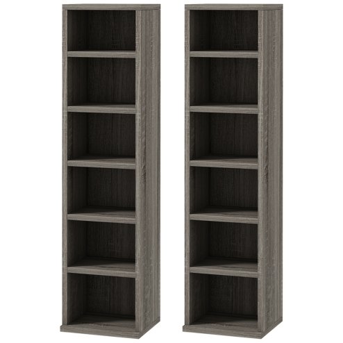 HOMCOM 204 CD Media Display Shelf Unit Set of 2 Blu-Ray Tower Rack w/ Adjustable Shelves Bookcase Storage Organiser, Mocha Wood Effect