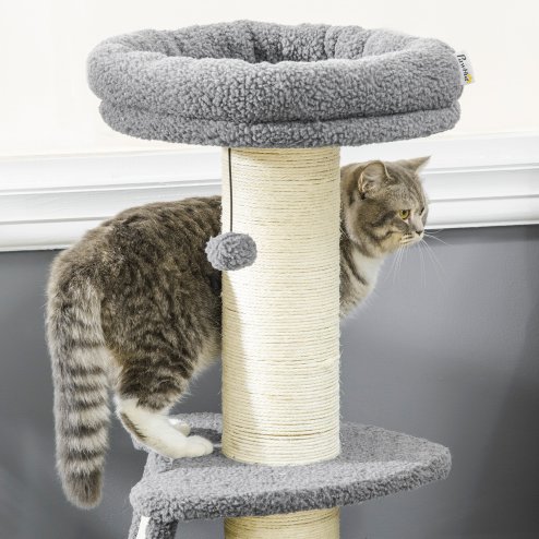 PawHut Cat Tree Tower, Cat Activity Centre, with Sisal Scratching Post, Multi Level Cat Climbing Frame Indoor, 48 x 48 x 92 cm, Dark Grey