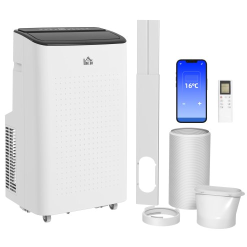 HOMCOM 14000 BTU Portable Air Conditioner, Smart Home WiFi Compatible, 3-in-1 Dehumidifier Cooler Fan, with Sleep Mode, Remote, 24H Timer, Window Venting Kit, A Energy Efficiency, 35m²