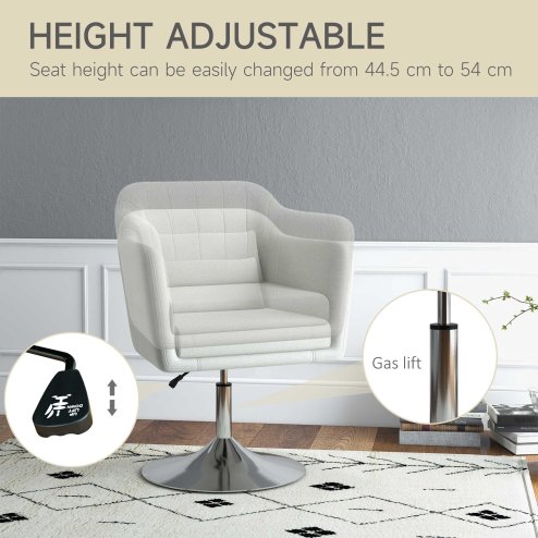 HOMCOM Swivel Linen Fabric Accent Chair for Living Room Contemporary Vanity Armchair with Adjustable Height Thick Cushion Lumbar Support Armrest for Bedroom Office Cream White