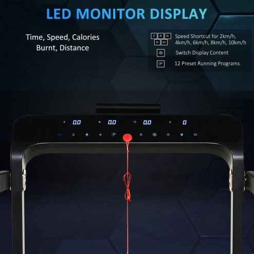 HOMCOM Folding Treadmill, 1.85HP Installation-Free Walking Jogging Running Machine, 12KM/H with 12 Pre-Programs and LED Display for Home Gym Office