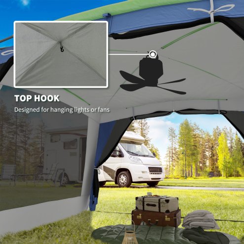 Outsunny 5-8 Person Camping Tent, Portable Dome Tent, Outdoor Screen House Sun Shelter, 360x355x215cm - Dark Blue/Green