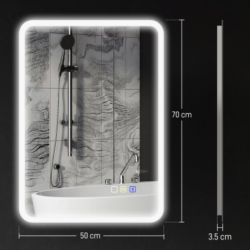 HOMCOM  Backlit Illuminated Bathroom Mirror with LED Lights and Bluetooth, Wall Mounted Vanity Mirror with 3 Colours Dimmable, Anti-Fog, Memory Function, Touch Switch, IP44