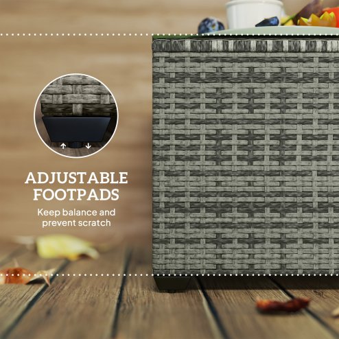 Outsunny Outdoor Coffee Table, PE Rattan Side Table with Tempered Glass Top, Wicker Square Garden Coffee Table End Table with Steel Frame for Patio, Balcony, 60 x 62 x 38cm, Light Grey