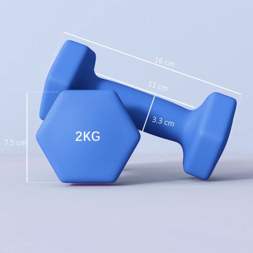 SPORTNOW Set of 2 Hex Dumbbells, Neoprene Weights Pair with Non-Slip Grip, Home Gym Fitness Training Equipment, 2 x 2kg, Blue