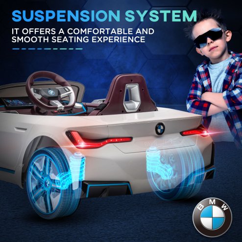 HOMCOM BMW i4 Licensed 12V Electric Car for Kids, Kids Electric Ride-on with Remote Control, Suspension Wheels, Music, Horn, Lights, MP3 Slot, Portable Battery, for Ages 3-6 Years - White