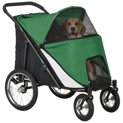 PawHut Large Dog Stroller Dog Pram Foldable Pet Pushchair with Safety Leashes for Medium, Large Dogs - Green