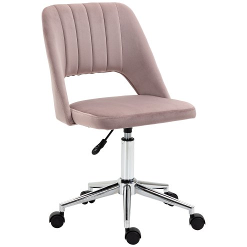 Vinsetto Mid Back Office Chair, Velvet Fabric Swivel Scallop Shape Computer Desk Chair for Home Study Bedroom, Pink Image
