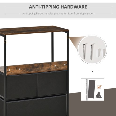 HOMCOM 3 Drawer Storage Chest Unit Home Cabinet w/ Shelves Home Living Room Bedroom Entryway Living Furniture