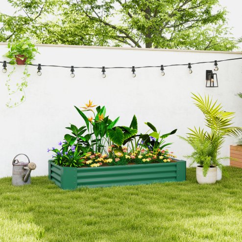 Outsunny Galvanised Raised Garden Bed, 180 x 90 x 30cm Raised Bed with Reinforcing Bars, Outdoor Raised Planter with Open Bottom for Vegetables, Flowers, Herbs, Green