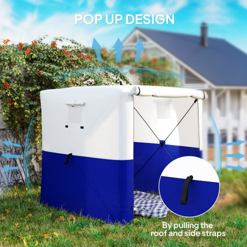 Outsunny Pop Up Gazebo with Sides, 2m x 2m Easy 1 Person Setup Party Tent with Carry Bag, Stakes, Ropes, Folding Multifunctional Instant Shelter, Dark Blue and White