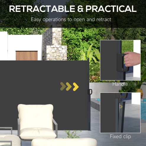 Outsunny Retractable Side Awning, Garden Privacy Screen Divider, Full Cassette Wind Breaker for Hot Tub, Balcony, Terrace, Pool, 400 x 180cm, Black