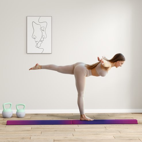 SPORTNOW 7.7ft Folding Gymnastics Beam, Floor Balance Beam for Kids with Anti-Slip Base, Gymnastics Equipment for Home Gym, Training Exercise, Blue and Pink