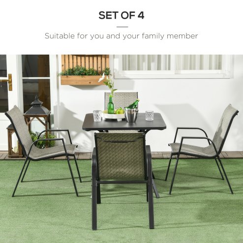 Outsunny Stackable Outdoor Chairs Set of 4, Rattan Garden Chairs with Armrests and Backrest for Deck, Mixed Grey