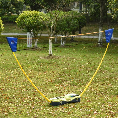 HOMCOM Portable Folding Badminton Net Set with 4 Badminton Rackets and 2 Nylon Shuttlecocks, for Adults Kids Indoor Outdoor Exercise Training