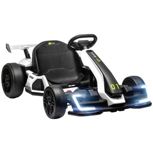 HOMCOM 24V Electric Go Kart for Kids, Ride On Racing Kart with Adjustable Seat, Battery Powered Drifting Ride On Car with Music, Light, Slow Start, Button Start, Horn, for 6-12 Years, White Image