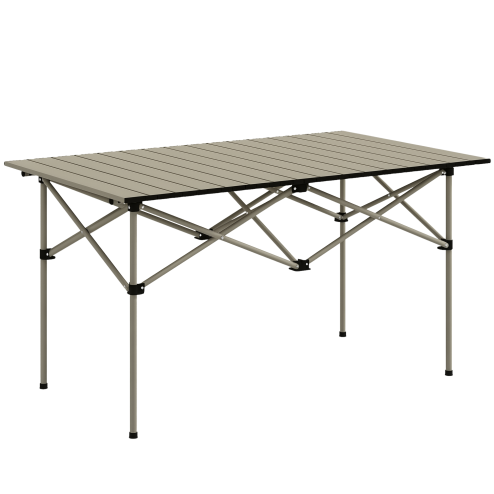 Outsunny Portable Camping Table, 3ft Lightweight Folding Aluminium Picnic Table with Roll Up Top, Carry Bag for Outdoor Camping, Picnic, Hiking, Cooking, BBQ, Fishing, Khaki