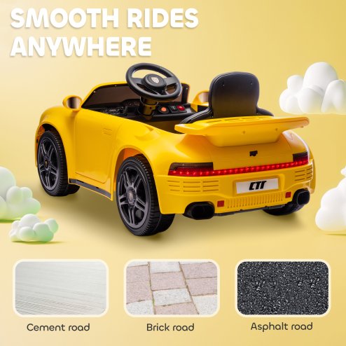 AIYAPLAY Licensed RUF CTR 2017 Electric Car for Kids, Ride On Car 12V Battery Powered Kids Electric Vehicle with Remote Control, Soft Start, MP3 Player, LED Lights, Horn, Yellow