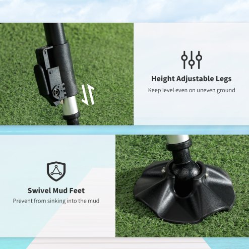 Outsunny Portable Fishing Chair, Lightweight Camping Chair with Reclining Backrest, Adjustable Legs and Mud Feet, 180kg Heavy Duty Folding Chair, Dark Green