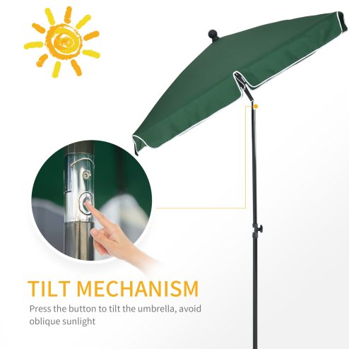 Outsunny 2 x 1.3m Garden Parasol Umbrella, Outdoor Market Table Umbrella with Ruffles & Aluminium Pole, Rectangular Tilting Parasol Sun Shade Canopy, Green