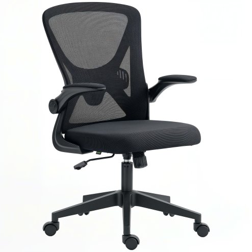Vinsetto Ergonomic Mesh Office Chair with 90° Flip-up Armrests and Lumbar Support, Height Adjustable Computer Chair with Swivel Wheels, Black