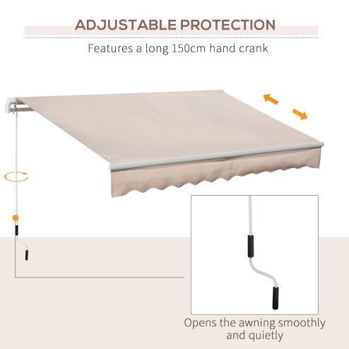 Outsunny 3 x 2m Manual Window Awning Canopy Garden Outdoor Shelter Patio Sun Shade UV Blocker Light Weight Aluminium Frame w/ Hand Crank Beige