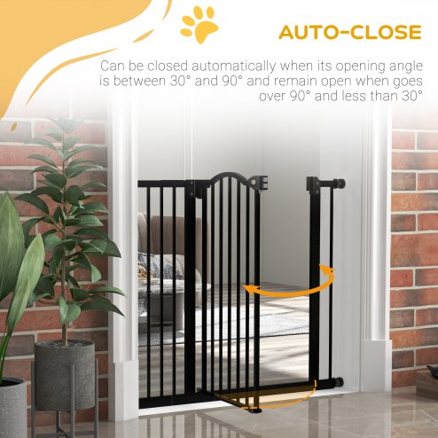 PawHut Pressure Fit Dog Stair Gate No Drilling Safety Gate Auto Close for Doorways, Hallways, 74-94cm Adjustable, 78cm Tall, Black