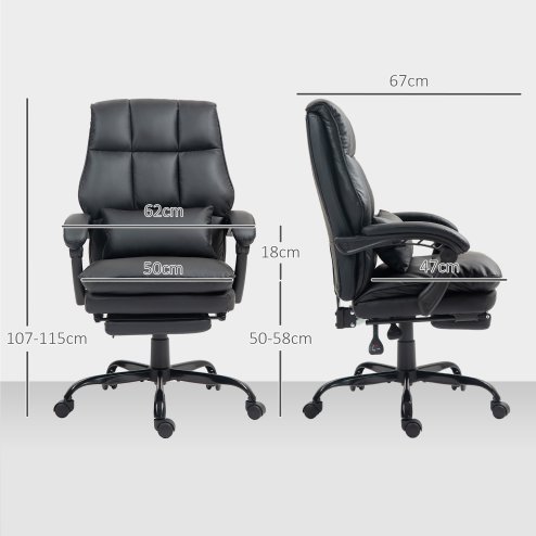 HOMCOM Executive Office Chair with Footrest, PU Leather High Back Desk Chair with Lumbar Support, Swivel Computer Chair with Adjustable Height and Padding Armrests, Black
