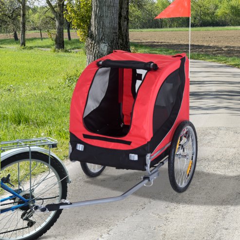 PawHut Steel Dog Bike Trailer Pet Cart Carrier for Bicycle Kit Water Resistant with Hitch Coupler Travel Red and Black Image