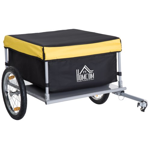 HOMCOM Bicycle Cargo Trailer, Two-Wheel Bicycle Large Cargo Wagon Trailer Oxford Fabric, Folding Storage, & Removable Cover, Yellow Image
