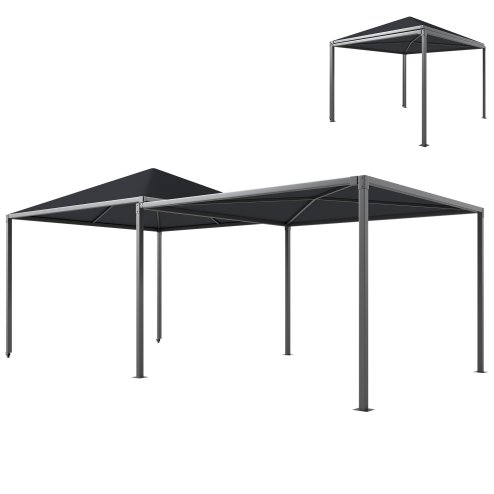 Outsunny 3 x 3 or 3x 6m Garden Gazebo with Extendable Awning and Wheels, UPF30+ Outdoor Metal Gazebo Canopy Shelter for BBQ, Event, Party