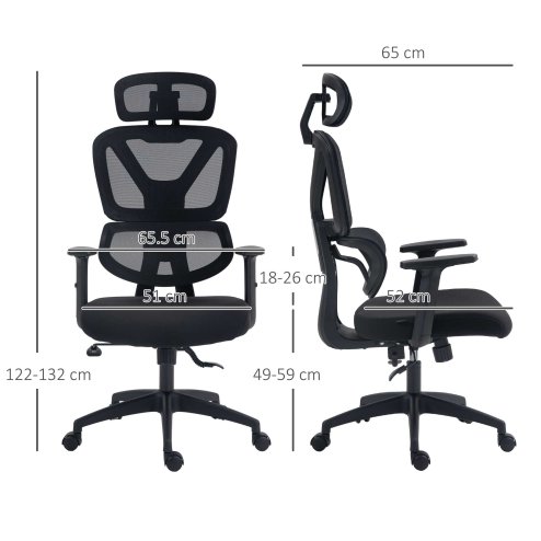 Vinsetto Ergonomic Office Chair, Mesh Swivel Desk Chair with Lumbar Support, Padded Seat, Adjustable Height and Headrest for Home Office, Black
