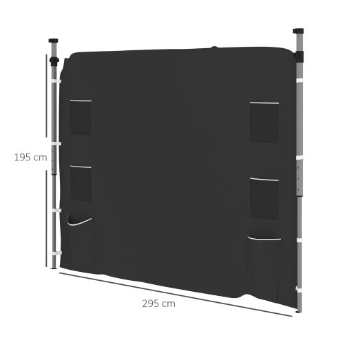 Outsunny Gazebo Side Panel, Canopy Sidewall Panel with 4 Mesh Bags and 2 Storage Pockets for 3 x 3 m Straight Leg Pop Up Gazebos, 1 Pack Sidewall Only, Black