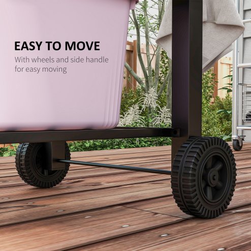 Outsunny Charcoal Grill BBQ Trolley with Adjustable Charcoal Grate, Garden Metal Smoker Barbecue with Shelf, Side Table, Wheels, Built-in Thermometer, Bottle Opener