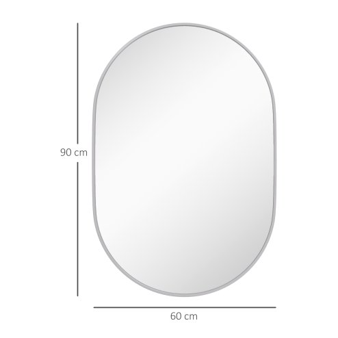 HOMCOM Oval Bathroom Mirror, Modern Wall-mounted Vanity Mirror with Wide Aluminium Frame, Tempered Glass for Living Room, Entryways, Horizontal or Vertical Hanging, 60 x 90cm, Silver