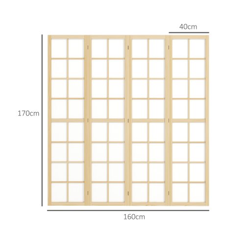 HOMCOM 4 Panel Folding Room Divider, Freestanding Privacy Screen, Indoor Room Partition for Living Room, Bedroom and Office, 160 x 170cm