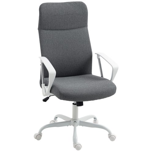 HOMCOM Office Chair, Fabric Computer Desk Chair with High Back, Swivel Wheels, Armrest, Tilting Function, Height Adjustable for Home, Grey Image