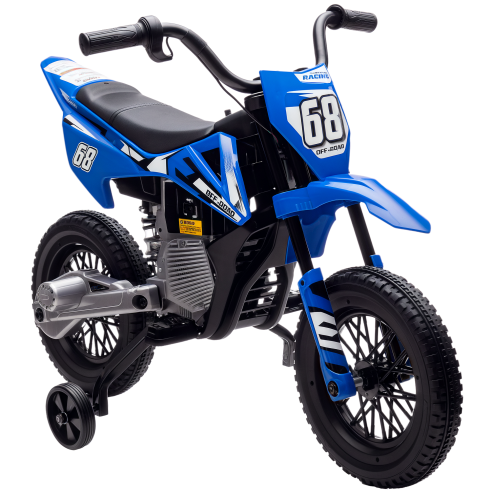 AIYAPLAY 12V Kids Electric Motorbike, Kids Electric Ride on Motorcycle, Battery Powered Toy with Twist Grip Throttle, Training Wheels, Suspension System, Music, Blue Image