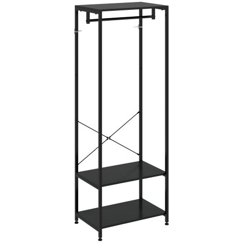 HOMCOM Coat Rack, 2-in-1 Clothes Stand with Shoe Storage, 168cm Free Standing Hall Tree with Hanging Rail and 2 Storage Shelves for Hallway, Entryway, Bedroom